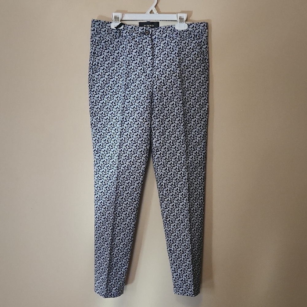 Women's Patterned Pants - Light Blue,Black and White